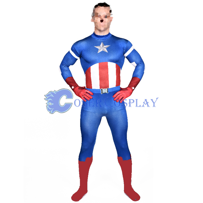 Captain America Halloween Costume Men Catsuit